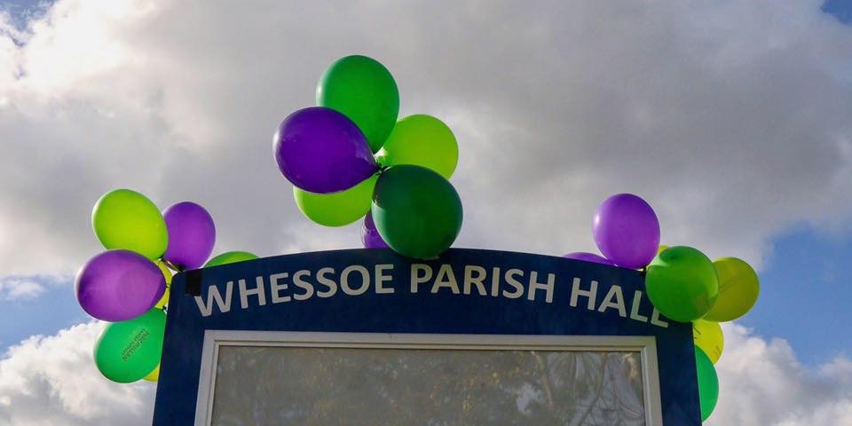 whessoe Parish Hall Sign with balloons